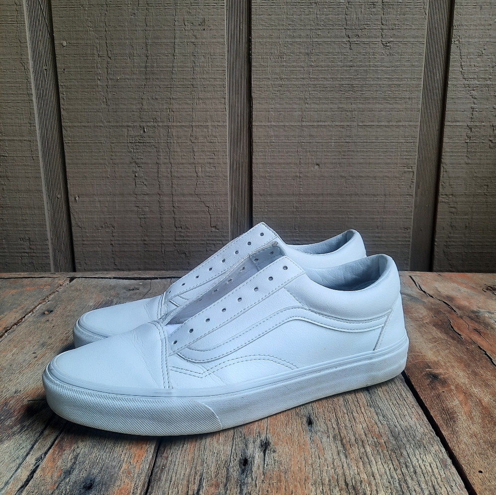 Mens White Leather Old Skool Vans
